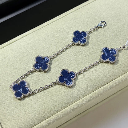 [Bloom]CLOVER 5 MOTIF PIETERSITE SILVER BRACELET