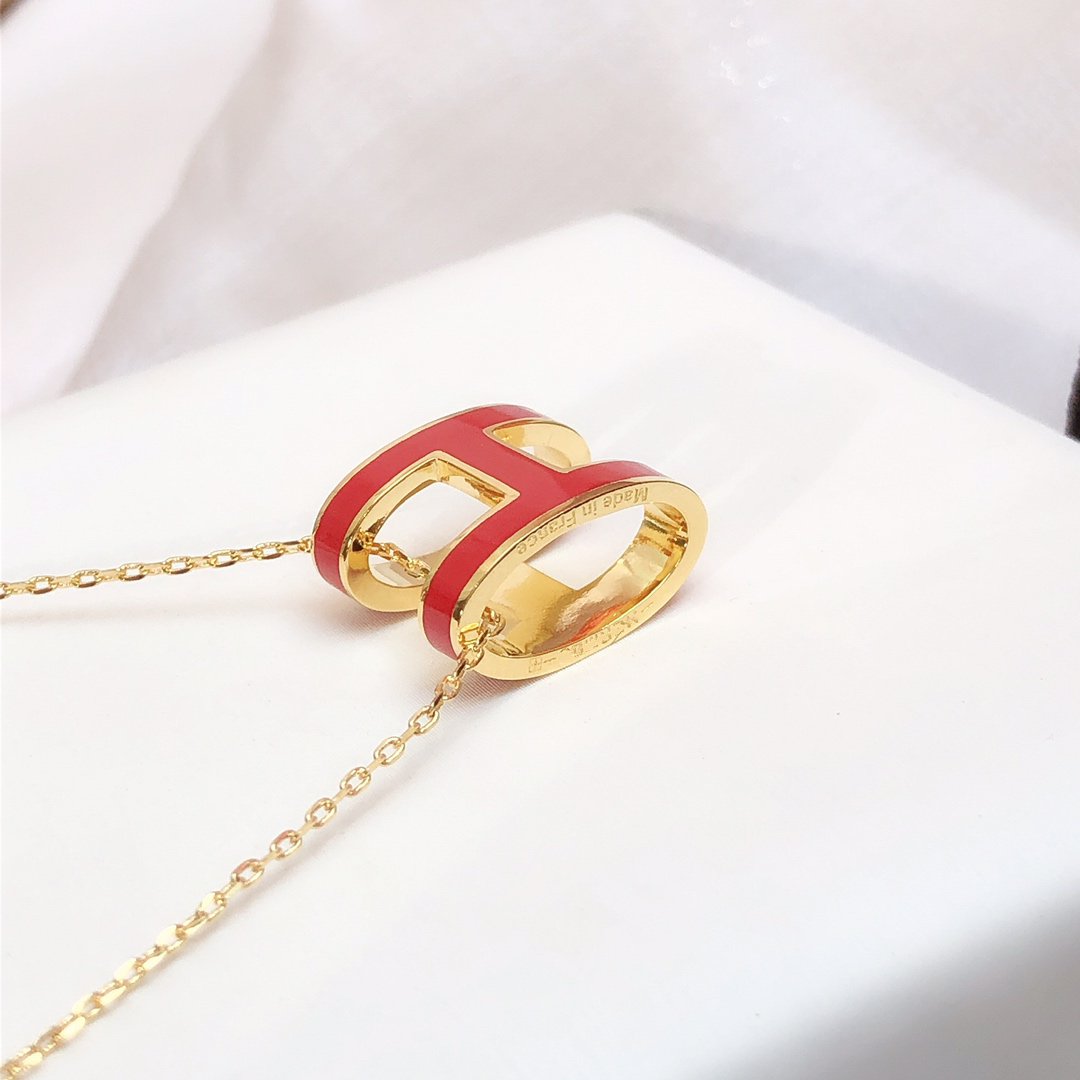 [Bloom]HM CLIC RED ENAMEL GOLD NECKLACE