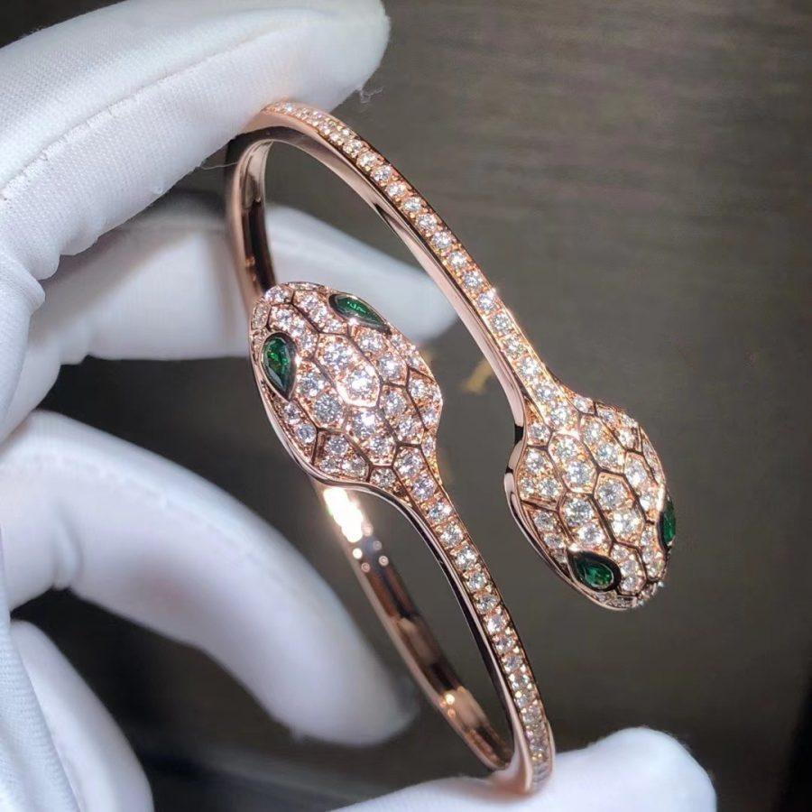 [Bloom]SERPENTI BRACELET PINK GOLD MALACHITE DIAMOND DOUBLE SNAKE