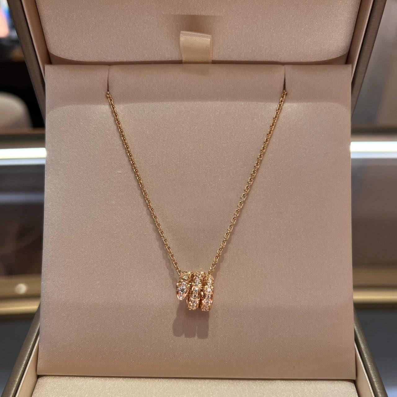 [Bloom]SERPENTI PINK GOLD NECKLACE DOUBLE RING DIAMOND