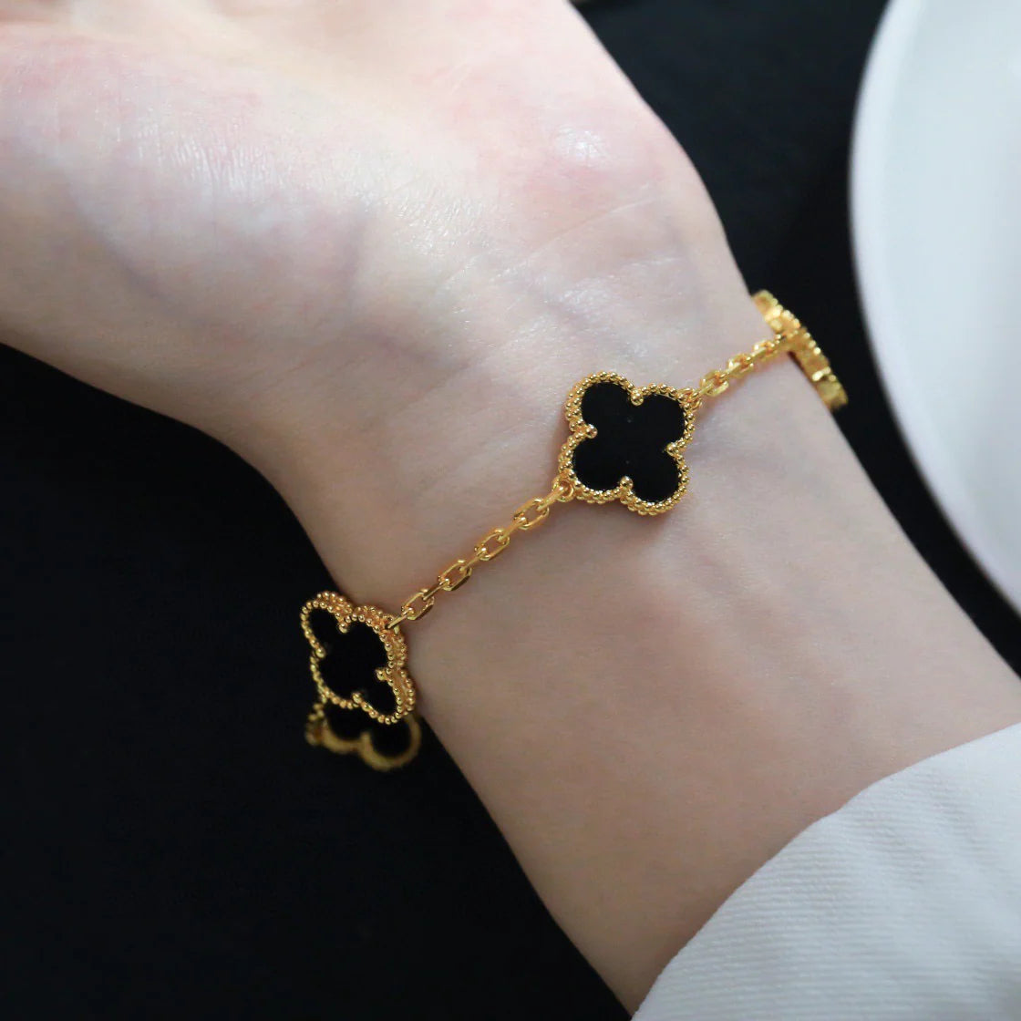 [Bloom]CLOVER  5 MOTIFS BLACK ONYX BRACELET