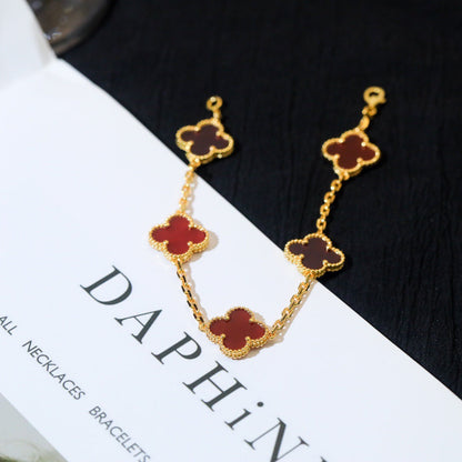 [Bloom]CLOVER 5 MOTIFS RED AGATE  BRACELET