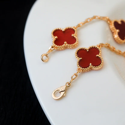 [Bloom]CLOVER 5 MOTIFS RED AGATE  BRACELET