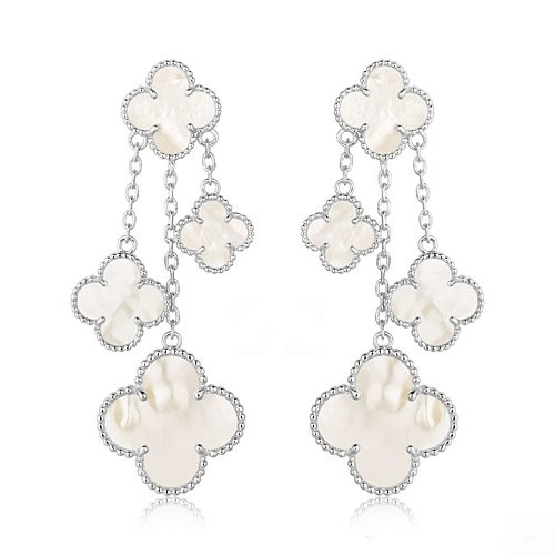 [Bloom]CLOVER EARRINGS WHITE MOP 4 MOTIFS SILVER