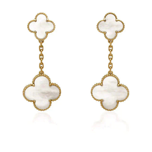 [Bloom]CLOVER 2 MOTIF WHITE MOP EARRINGS